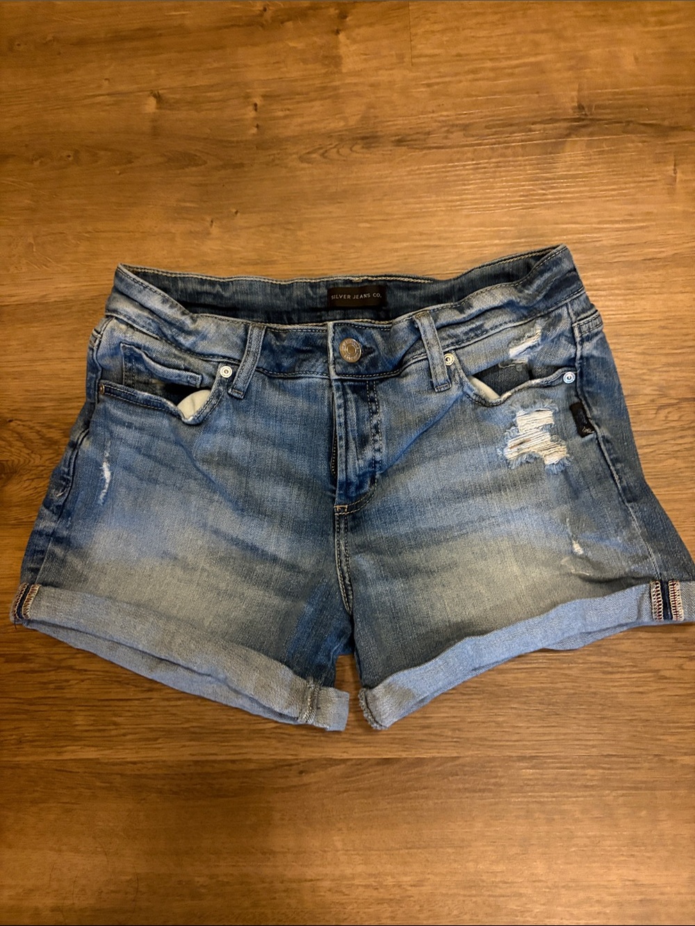 Silver Jeans Blue Washed Distressed Cuffed Denim Shorts